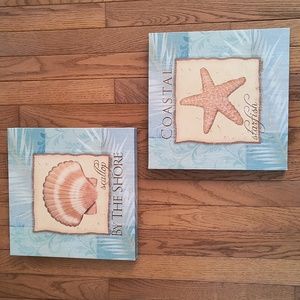Coastal Starfish and Scallop Shell Canvas Wall Art
